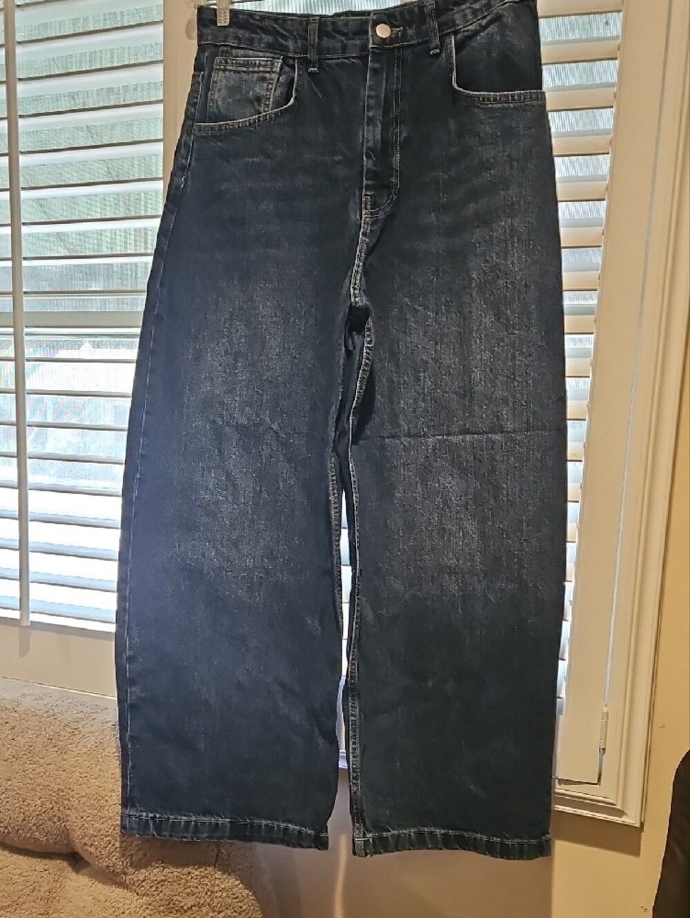 Zara Womens Dark Indigo Blue High Waist Wide-Leg Jeans 0054